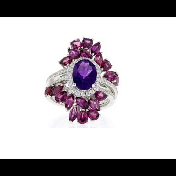 🍇African Amethyst Rhodium/925 Ring& AmethystGuard - Picture 5 of 12